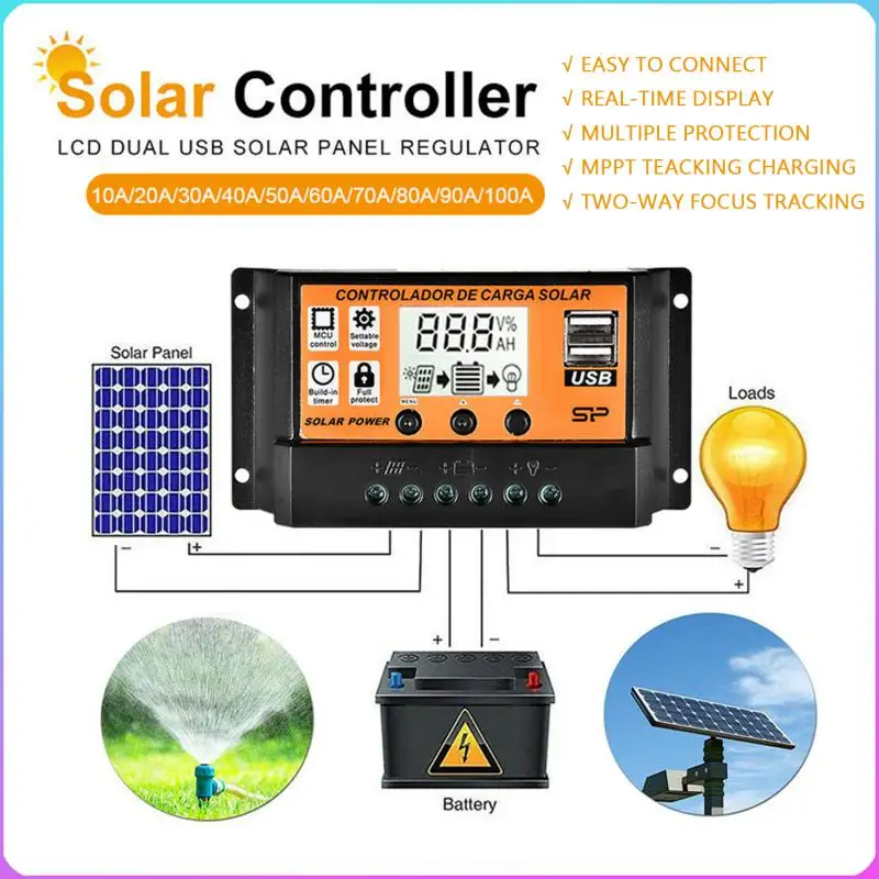 

Auto Solar Charge Controller 100A-10A 12V 24V MPPT/PWM Controllers LCD Dual USB Output Solar Panel PV Regulator Smart Home