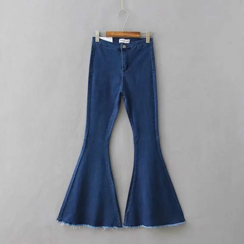 2021 Woman Jean Stretch Flare High Waist Jeans Buttons for Women Denim Pants Large Wide Leg Skinny Pant New Autumn Winter