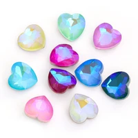 high quality heart shape 12mm mocha ab candy color point back crystal glass glue on rhinestones diy jewelry making nail art