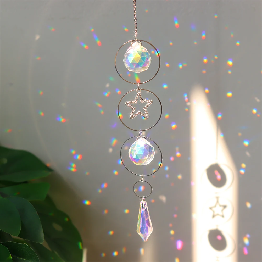 

Crystal Wind Chimes Pentagram Star Hanging Prisms Light Catcher Ornament Crafts Home Gardening Exterior Decoration