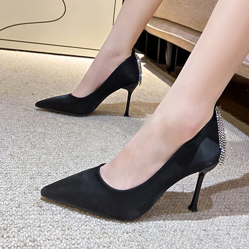 

Туфли-лодочки женские на высоком каблуке, Роскошные туфли на шпильке, заостренный носок, модные вечерние босоножки с кристаллами, весна-лет...