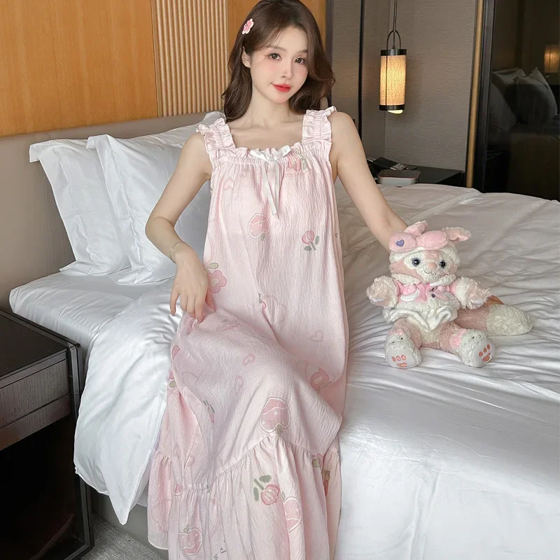 Удобная летняя ночная рубашка-майка женская хлопковая рубашка средней длины с