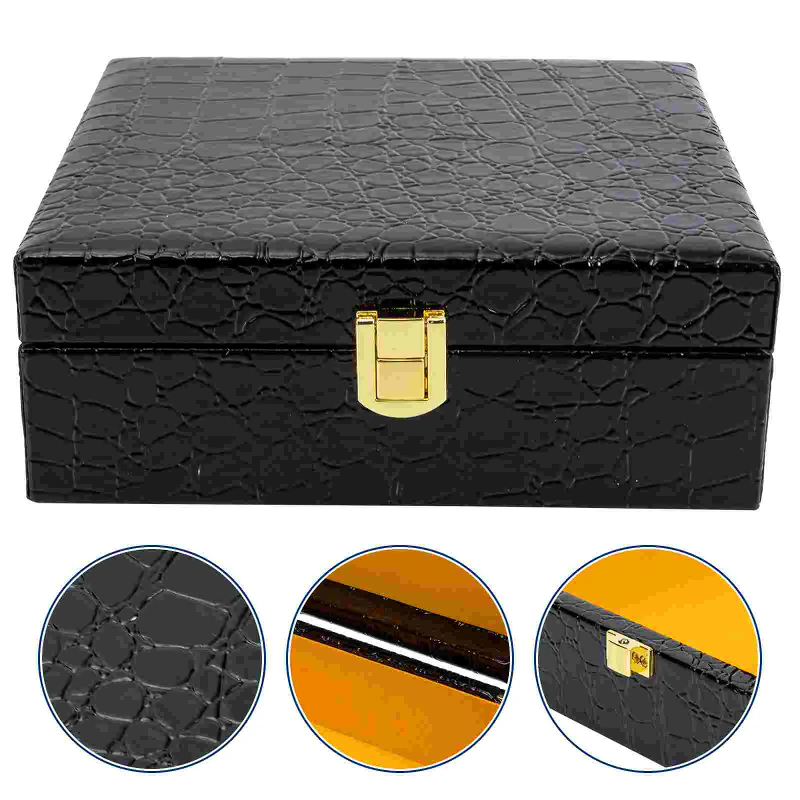 Box Cigar Case Leather Humidor Wood Wooden Storage Chest Lid Jewelry Keepsake Hinged Cedar Desktop Stash Key Locking Packaging images - 6