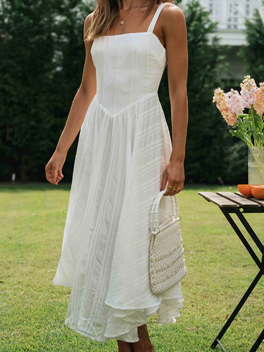 

Женское Повседневное платье-комбинация, однотонное платье-миди без рукавов, с открытой спиной и асимметричным подолом, трапециевидного силуэта, яркое пляжное праздничное платье