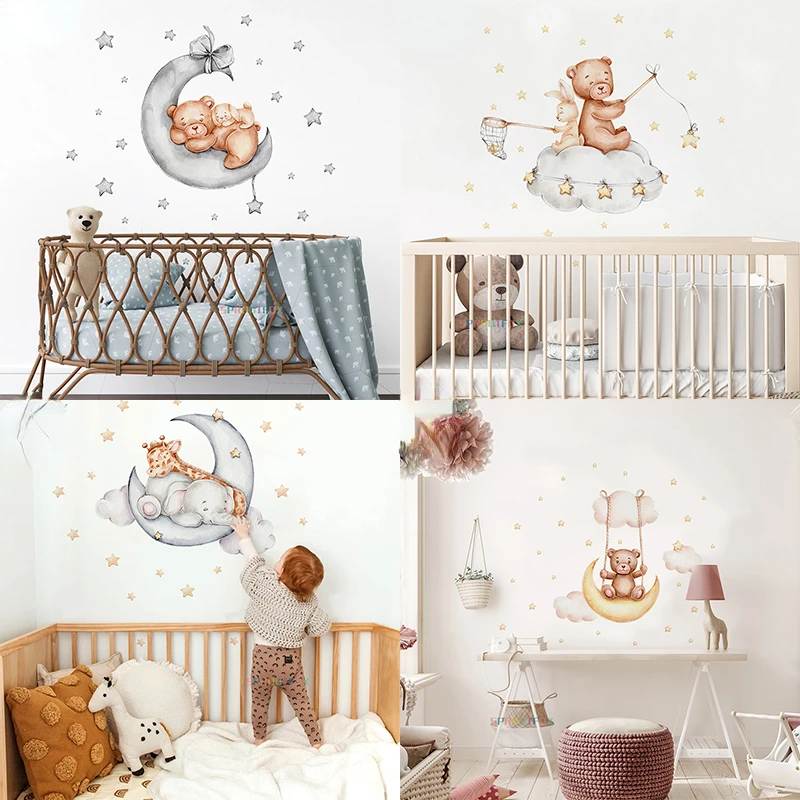 

Elephant Giraffe Wall Stickers Child Wall Decorative Vinyl Animal Pattern Moon Wall Stickers For Children's Room Kids Rooms