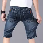 Джинсовые шорты мужские стрейчевые, повседневные Тонкие штаны из хлопка, прямые штаны до колена, синие, лето