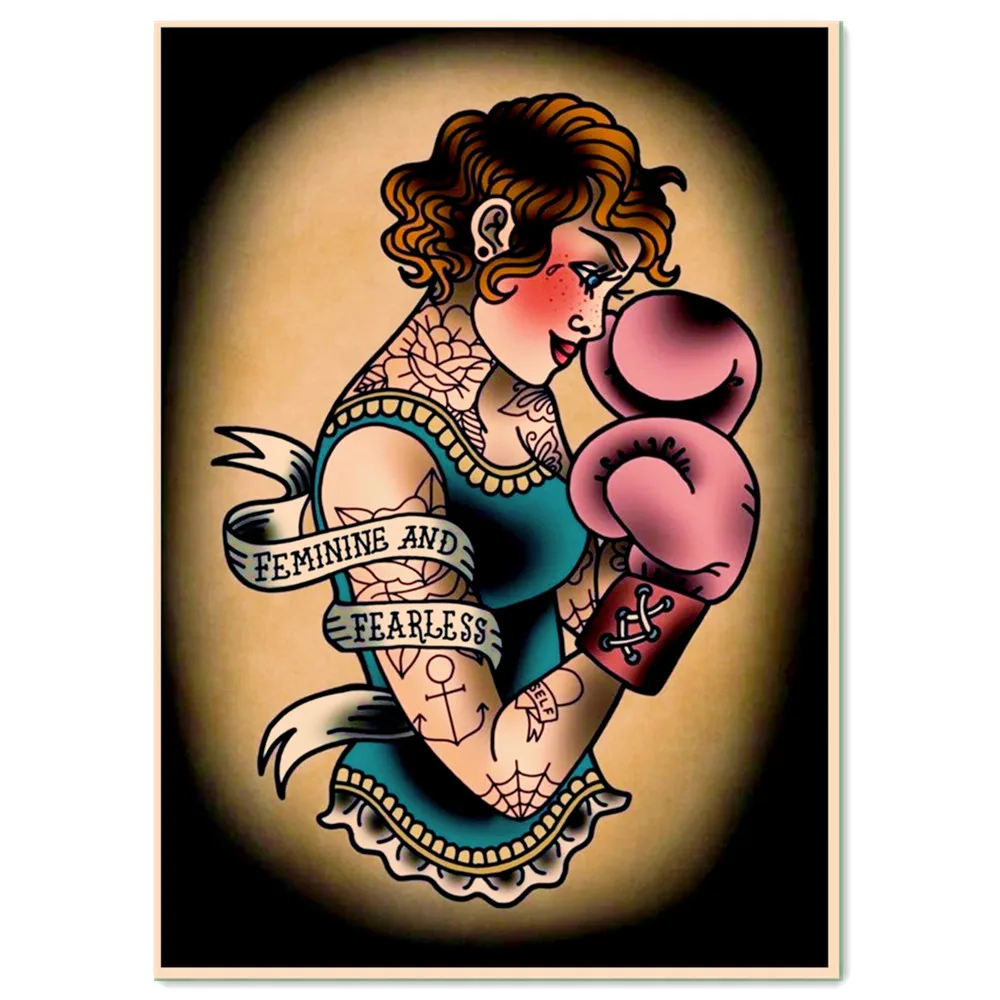 

Женская тату-наклейка в виде боксера, настенные картины, винтажный постер из крафт-бумаги и принты, домашний декор, картина, наклейка на стену комнаты