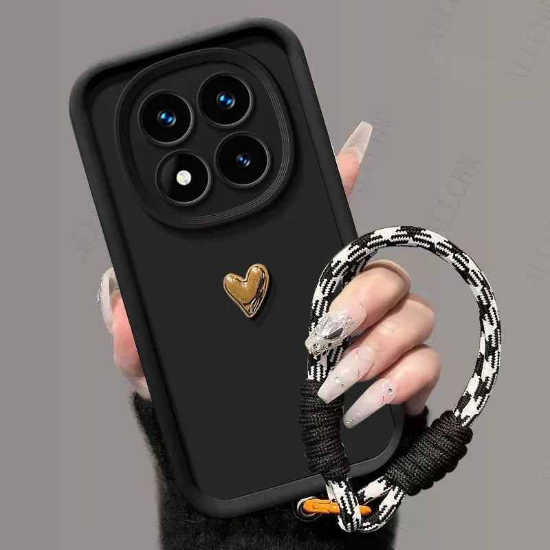 Фото Чехол для Xiaomi 17T Pro / Xiaomi 15T Pro / Xiaomi 15T с 3D-дизайном «Золотая любовь» и ремешком на руку, задняя крышка №2