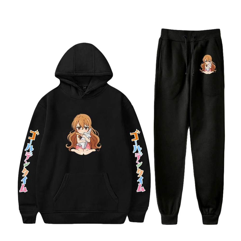 

Golden Time two-piece ladies/men's hoodie + trousers pink unisex Harajuku suit