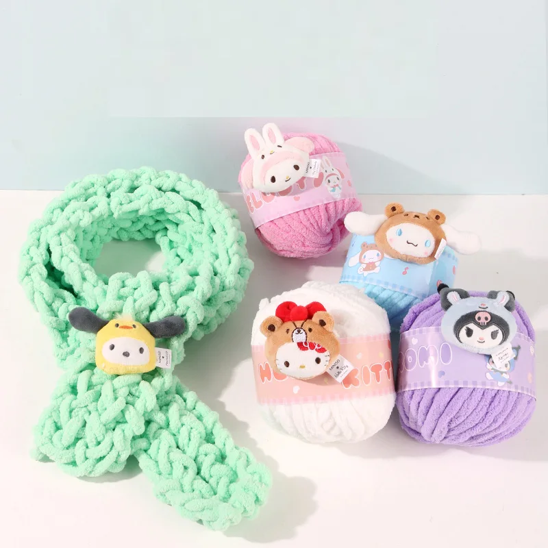 

Sanrioes аниме Melody Kuromi Cinnamoroll плюшевая ручная вязка кашемировая пряжа Сделай Сам вязальная пряжа шариковый шарф Детская Пряжа Подарок на день р...