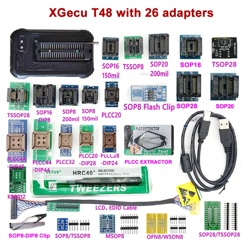 

Программатор T48 XGECU [Φ] V12.25, поддержка 28000 + микросхем для SPI/Nor/NAND Flash/EMMC BGA153/162/169/100/221 TSOP/SOP/PLCC