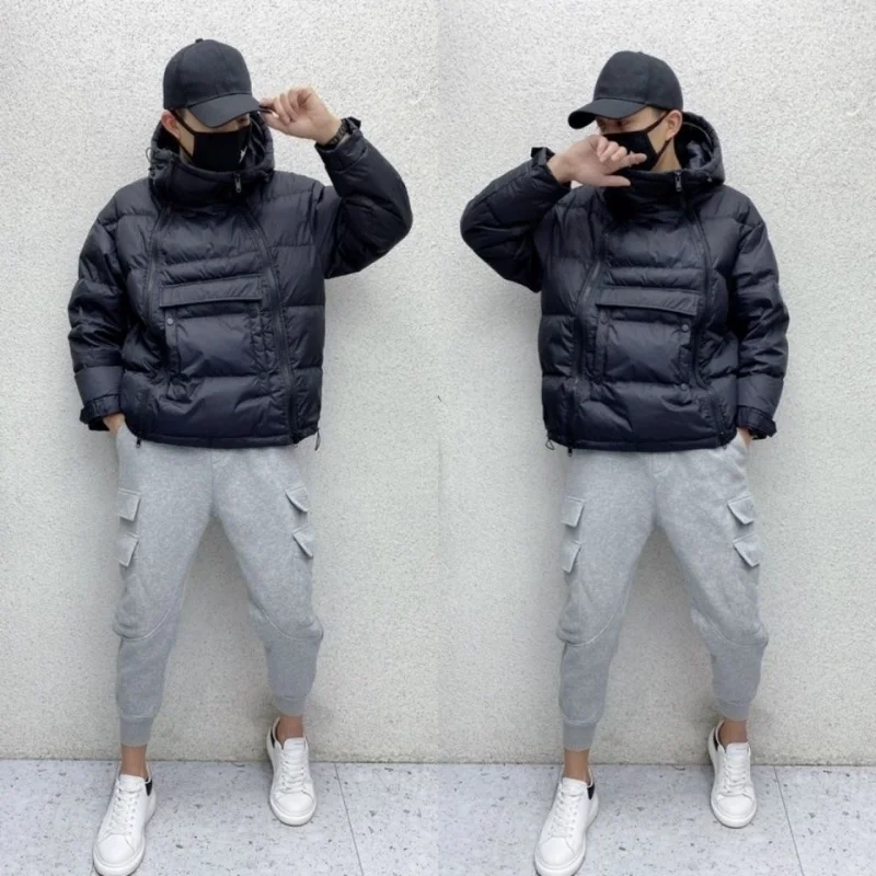 Winter men jacket new arrivals warm clothes diagonal zipper winter personality side hood bread coat fashion style mens coats