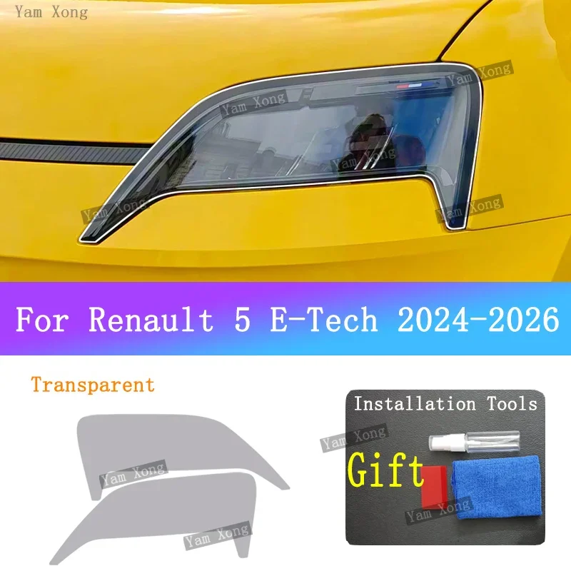Фото Передняя лампа автомобиля, прозрачная защитная пленка из ТПУ для Renault 5, E-Tech, фара, черная наклейка против царапин, стойка B PPF №3