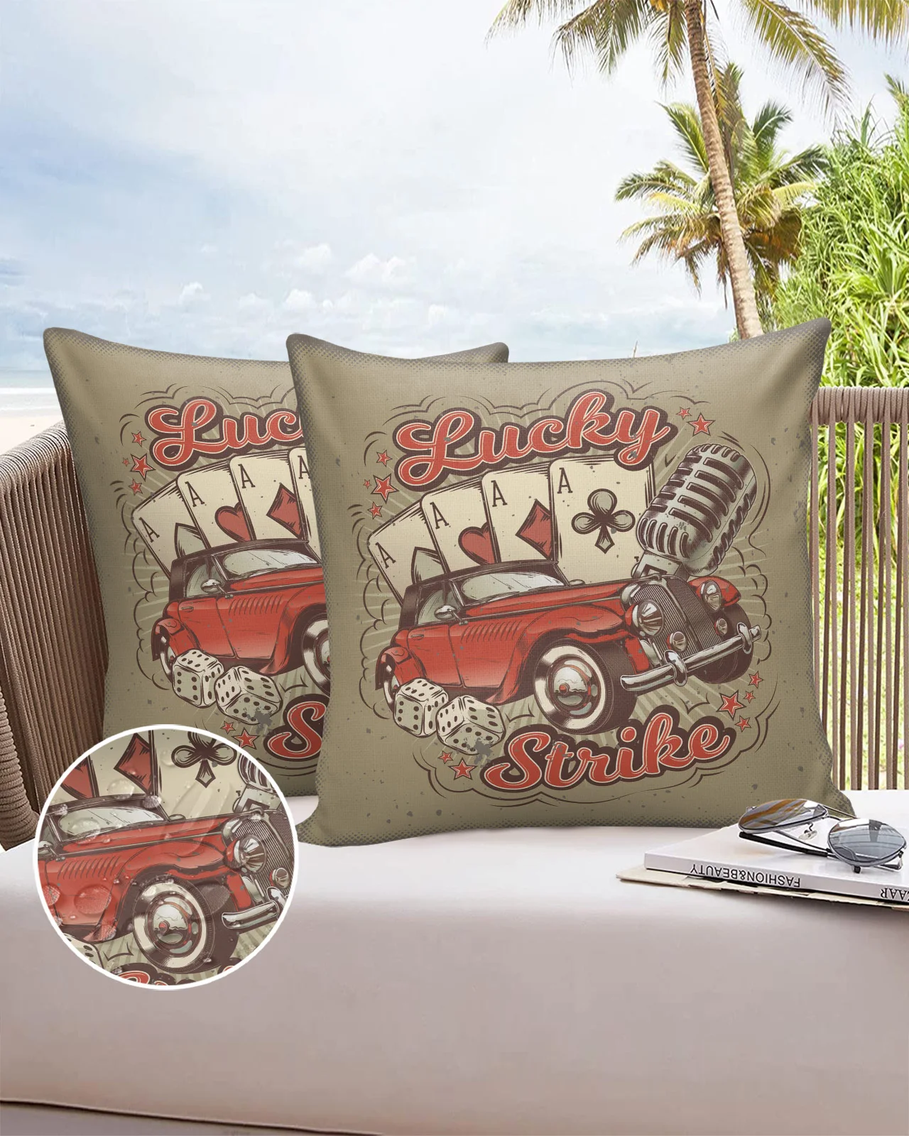 

Car Poker Retro Modern Sofa Double-sided Printing Pillow Covers 30 X 50cm Waterproof Square Pillowcase for Bedroom