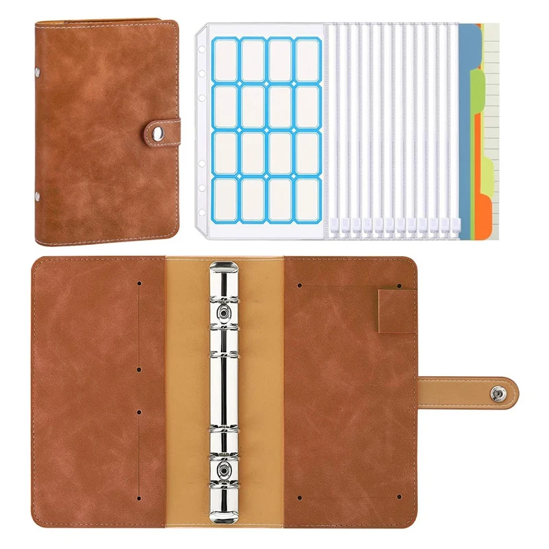 

A6 Budget Binder 6-Ring PU Leather Loose-Leaf Notebook Folde Very Suitable For Home School Or Work Use