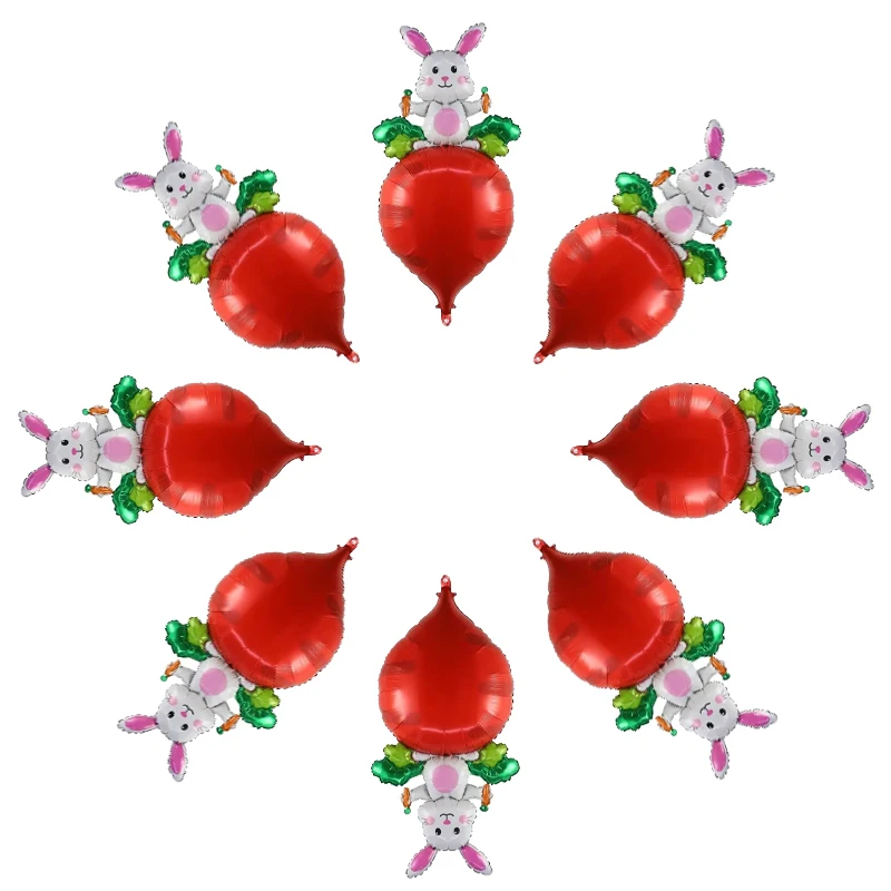 

8 Pcs Rabbit Carrot Aluminum film balloon Easter Balloon Children Birthday Party Decoration Baby Shower Inflatable Toy Ballon