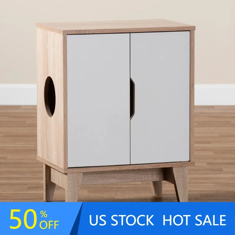 

Современный двухцветный дубовый и белый отделанный 2-дверный фотобокс Romy Mid-Century