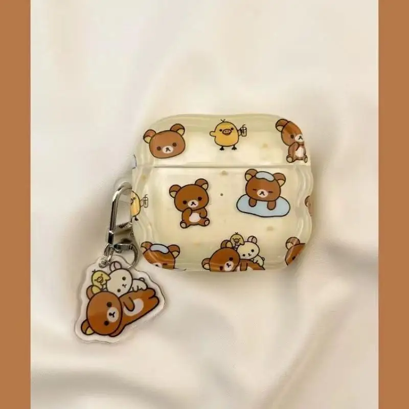 Kawaii Cute Rilakkuma Bluetooth защитный чехол для наушников Airpodspro3/airpods1/2/3 с подвеской