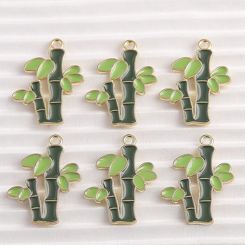 

10pcs 22x27mm Cute Plant Charms Enamel Bamboo Charms Pendants for Jewelry Making DIY Earrings Necklaces Handmade Keychains Gifts