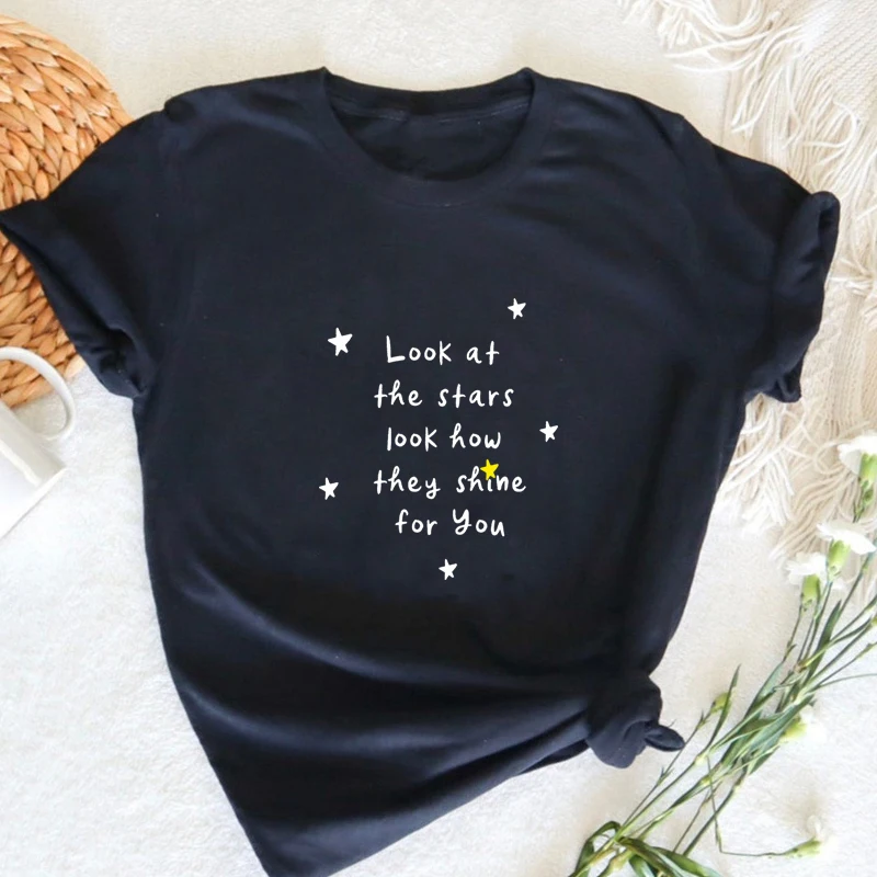 Yellow Look At The Star fashion Song T Shirt Women Rock  Music of The Spheres 2022 World Tour Tshirt Streetwear Tees