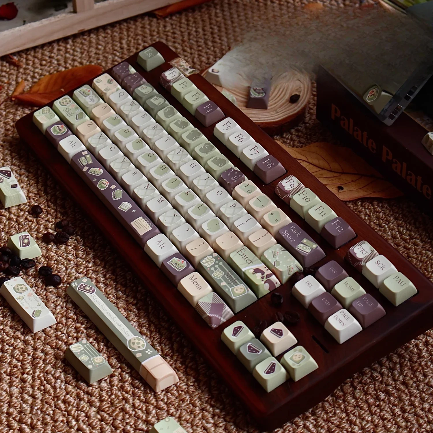 Фото Тема наклейки со вкусом матча, колпачок для ключей Xda Cherry Pbt, пятисторонняя термосублимация, набор колпачков с 136 клавишами №2