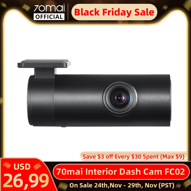 70mai Interior Cam only for 70mai Pro Plus +, A800S, 70mai A400 FC02 for A500S, A400, A800S (Cannot use together with rear cam)