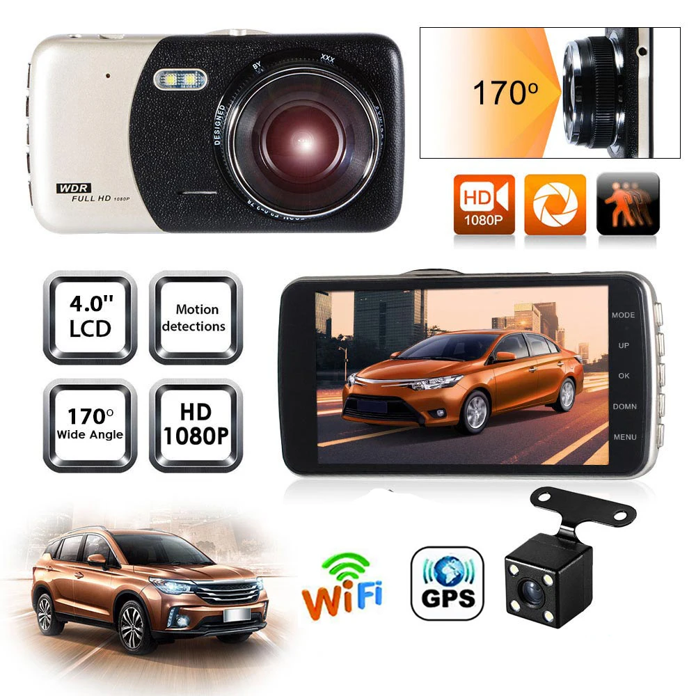 

Автомобильный видеорегистратор Wi-Fi Full HD 1080P, видеорегистратор с камерой заднего вида, видеорегистратор с черным корпусом и функцией ночного видения, Автомобильный видеорегистратор, автомобильная камера, GPS-трекер