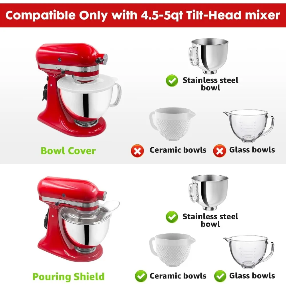Фото Защитный экран и крышки чаш для миксеров подходят для миксеров KitchenAid 4,5-5Qt с наклонной головкой, надежные крышки с защитой от брызг №2