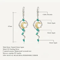 gems ballet natural green agate earrings 925 sterling silver handmade statement fashion drop earrings for women fine jewelry