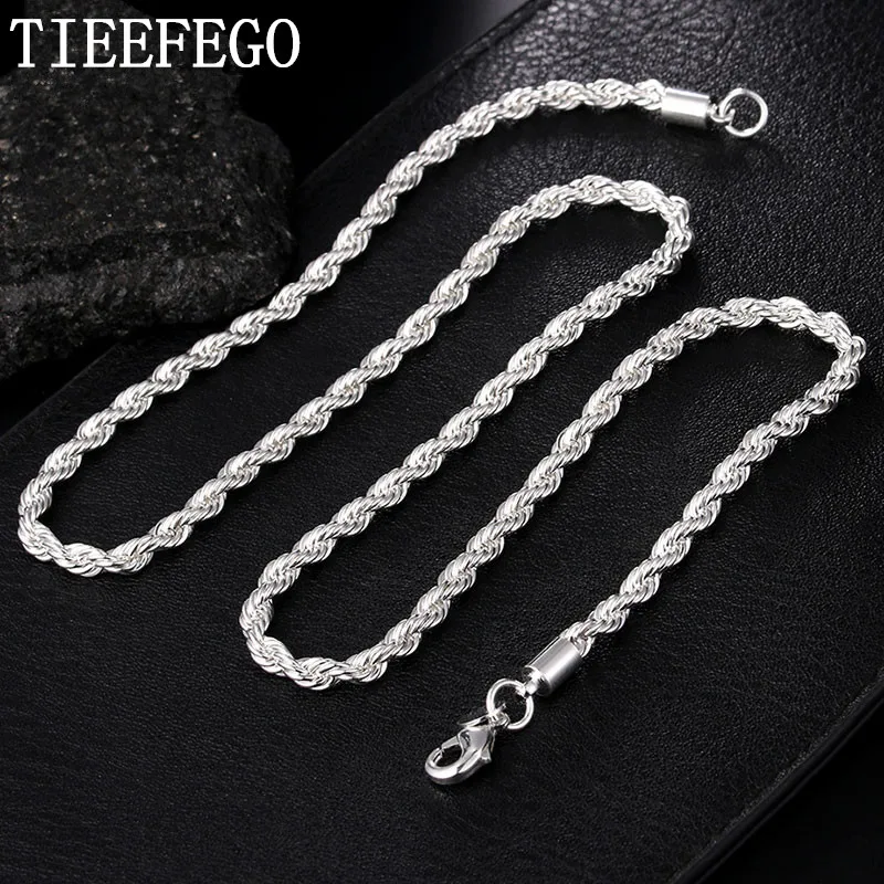 

TIEEFEGO 925 Sterling Silver 16/18/20/22/24 Inch 4mm Twisted Rope Chain Necklace For Women Man Fashion Wedding Charm Jewelry