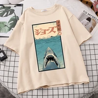 shark in the sea with ukiyo e pattern tshirt men retro clothes funny o neck t shirt male cartoon summer new tees