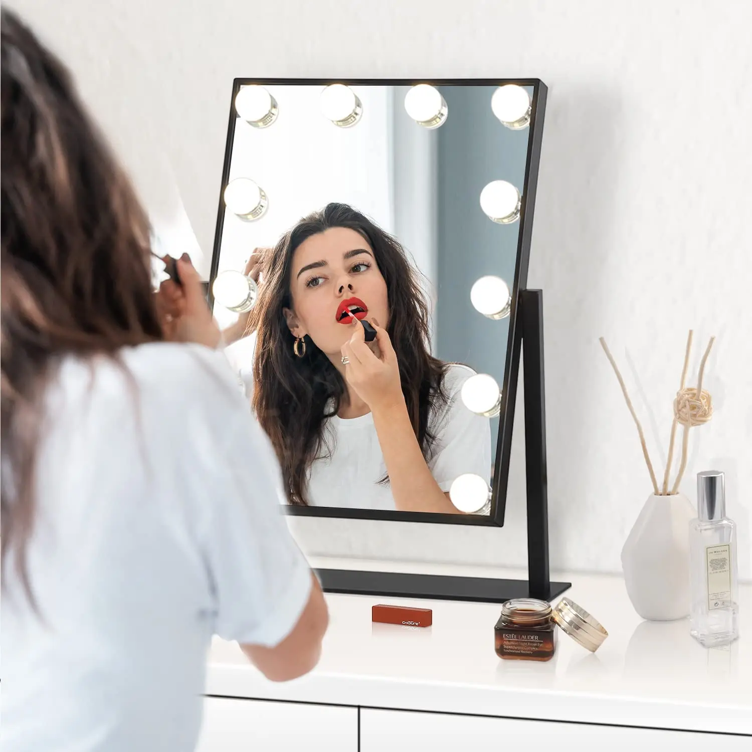 

Светодиодное зеркало для макияжа, сенсорный диммер, Светильники для туалетного столика с вращением на 360 градусов, настольное косметическо...