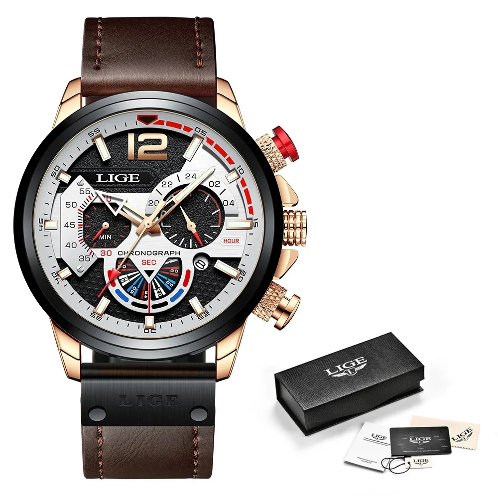 Часы наручные LIGE Мужские кварцевые с хронографом брендовые водонепроницаемые