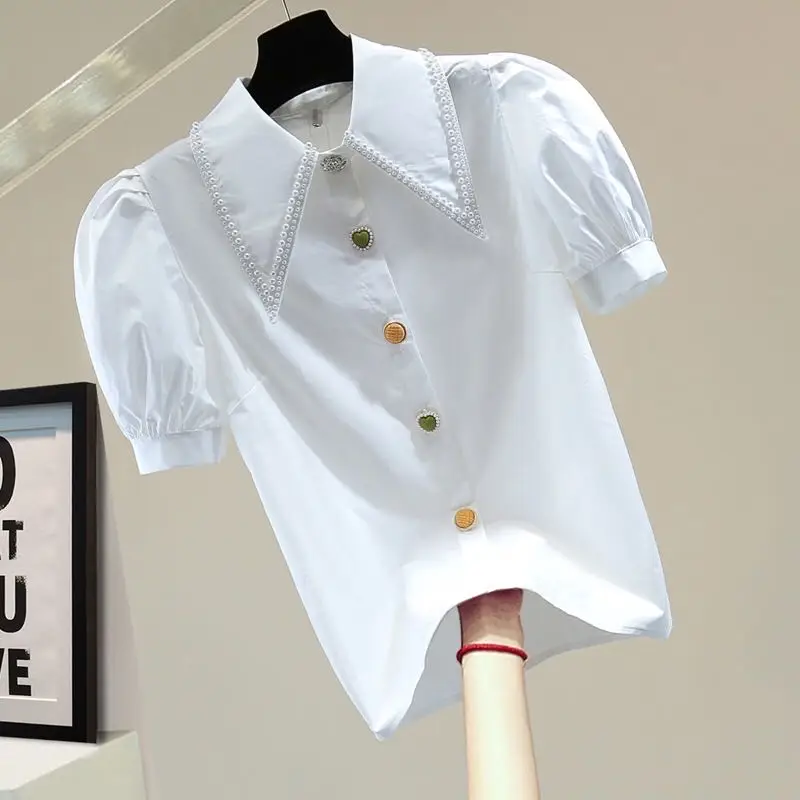 Женская блузка-рубашка с пузырьковыми рукавами свободная облегающая однотонная