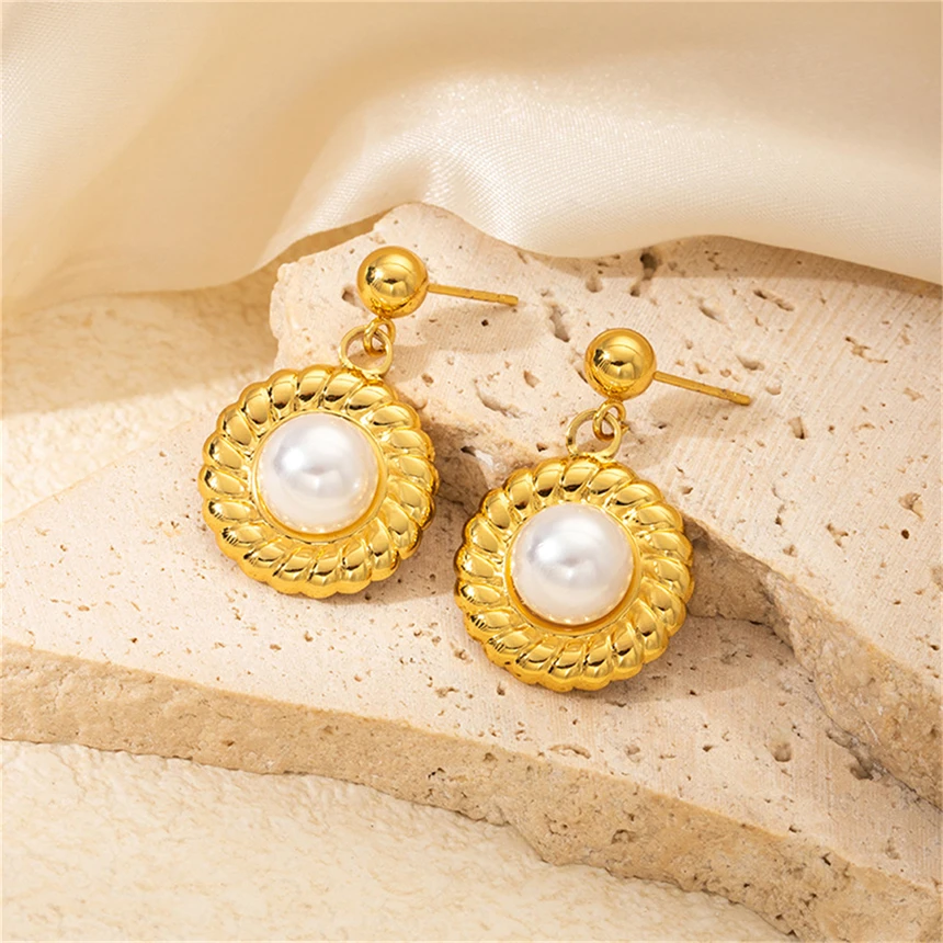 Французские винтажные простые серьги из нержавеющей стали 316L с жемчужинами и