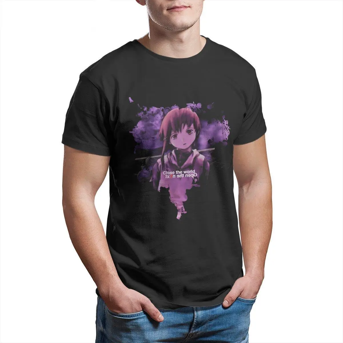 

Cute Iwakura Serial Experiments Lain Men T Shirt Japanese Anime Tees Short Sleeve T-Shirts 100% Cotton Graphic Printed Tops