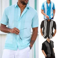 mens short sleeve lapel summer loose shirt print casual stripe dress blouse tops shirt tee tops loose casual stripe lapel collar