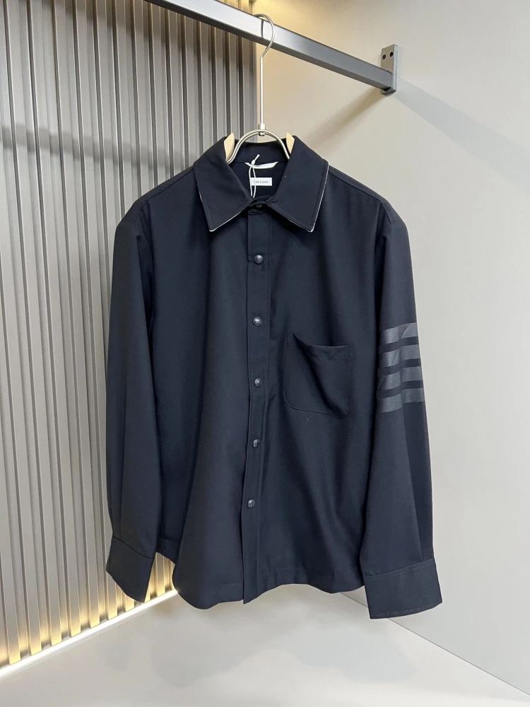 

Осенне-зимние рубашки Tb, брендовая Классическая рубашка в полоску с четырьмя полосками, Простые Модные повседневные мужские и женские рубашки