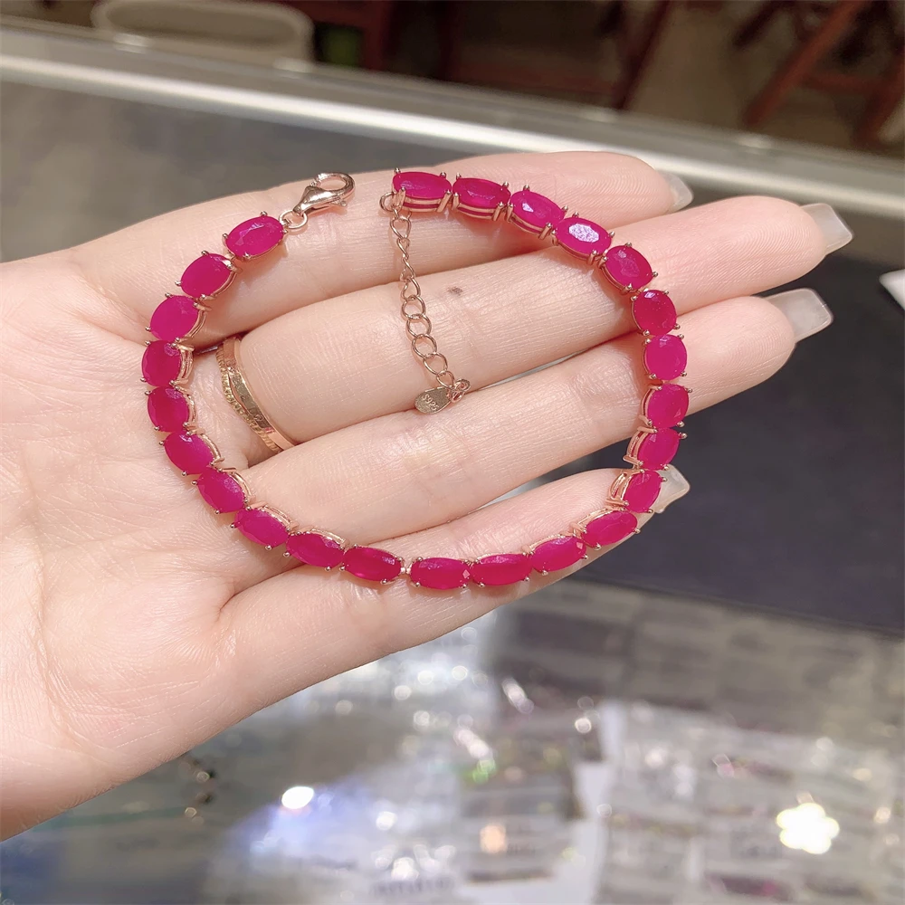 S925 Sterling Silver Rose Gold Original Bracelet for Women Natural Ruby Gem Bracelet Party High quality jewelry wedding images - 6