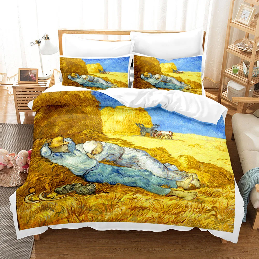 

Duvet Cover Van Gogh The Starry Night Art Ink Painting Abstract Art Theme for Kids Teens Adult Yellow Moon Polyester Quilt Cover