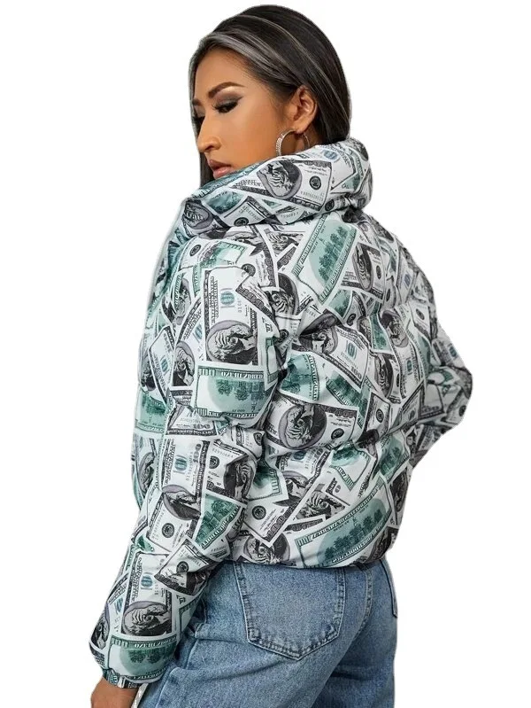 2022 New Women's Printed Long-Sleeved Loose Tops Cotton-Padded Coats Are Thin and Trendy Bread Coats