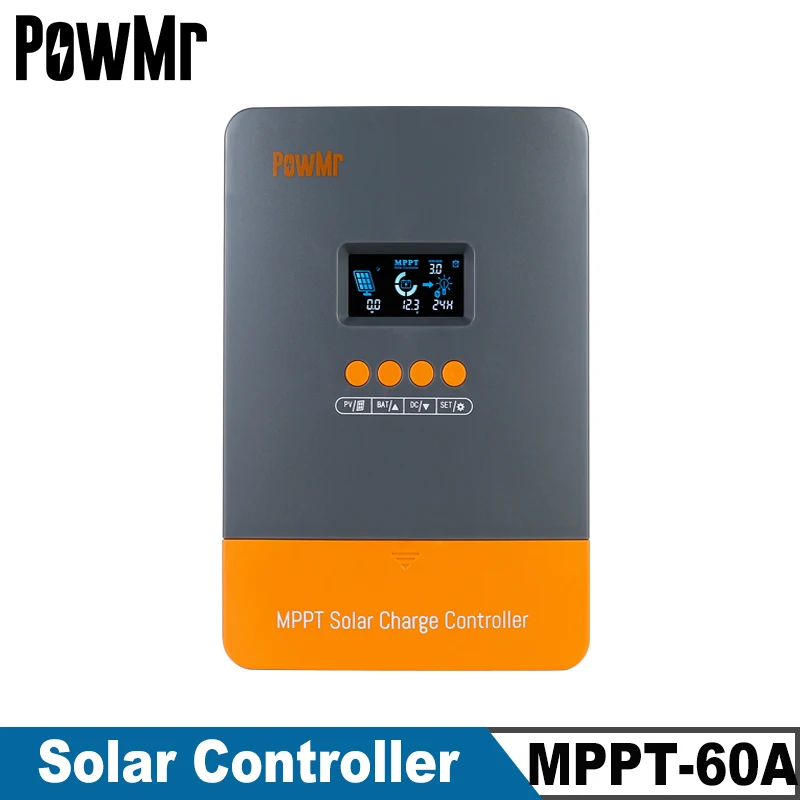 POWMR-controlador de cargador Solar MPPT 60A, 12V, 24V, 36V, 48V, regulador de luz negra, entrada máxima PV, 160VDC, soporte de pantalla de 0 capas, M60-PRO