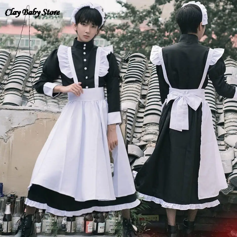 

Maid Outfit Men Wear Cosplay Japanese AnimeGothic Black White Maid Outfit 2022 fashion High Street Long Sleeve Dress Lolita Cute