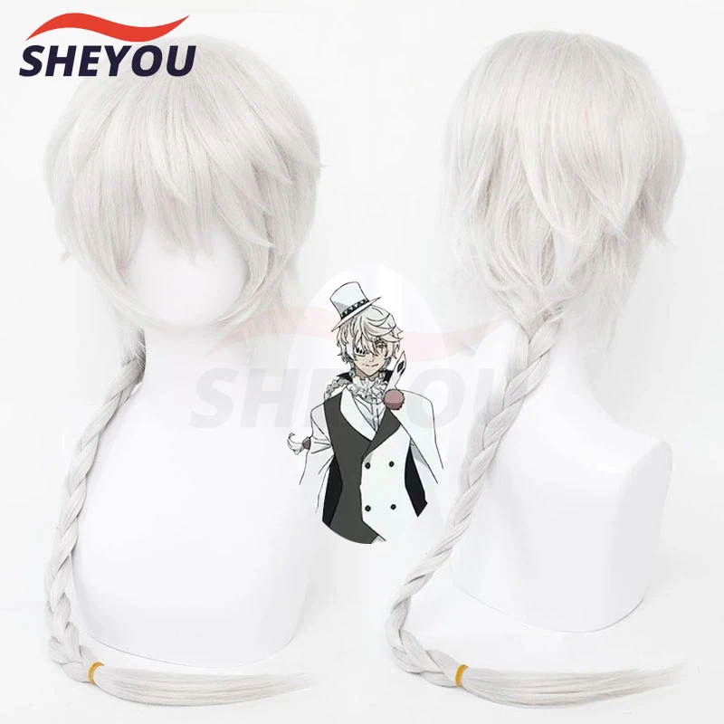 

Anime Bungo Stray Dogs Season 4 Nikolai Gogol Cosplay Wig Long White Gray Braid Heat Resistant Synthetic Hair Wigs + Wig Cap