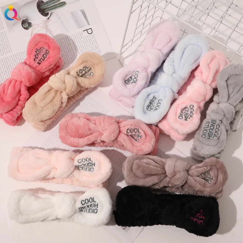 

2022 Wash Face Hair Holder Hairbands Soft Warm Coral Fleece Bow Ears Headband For Women Girls Turban Fashion Hair Accessories