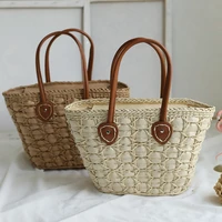 jiomay women straw shoulder bag 2022 designer purses and handbags female fashion solid color paper rope weaving beach bucket bag