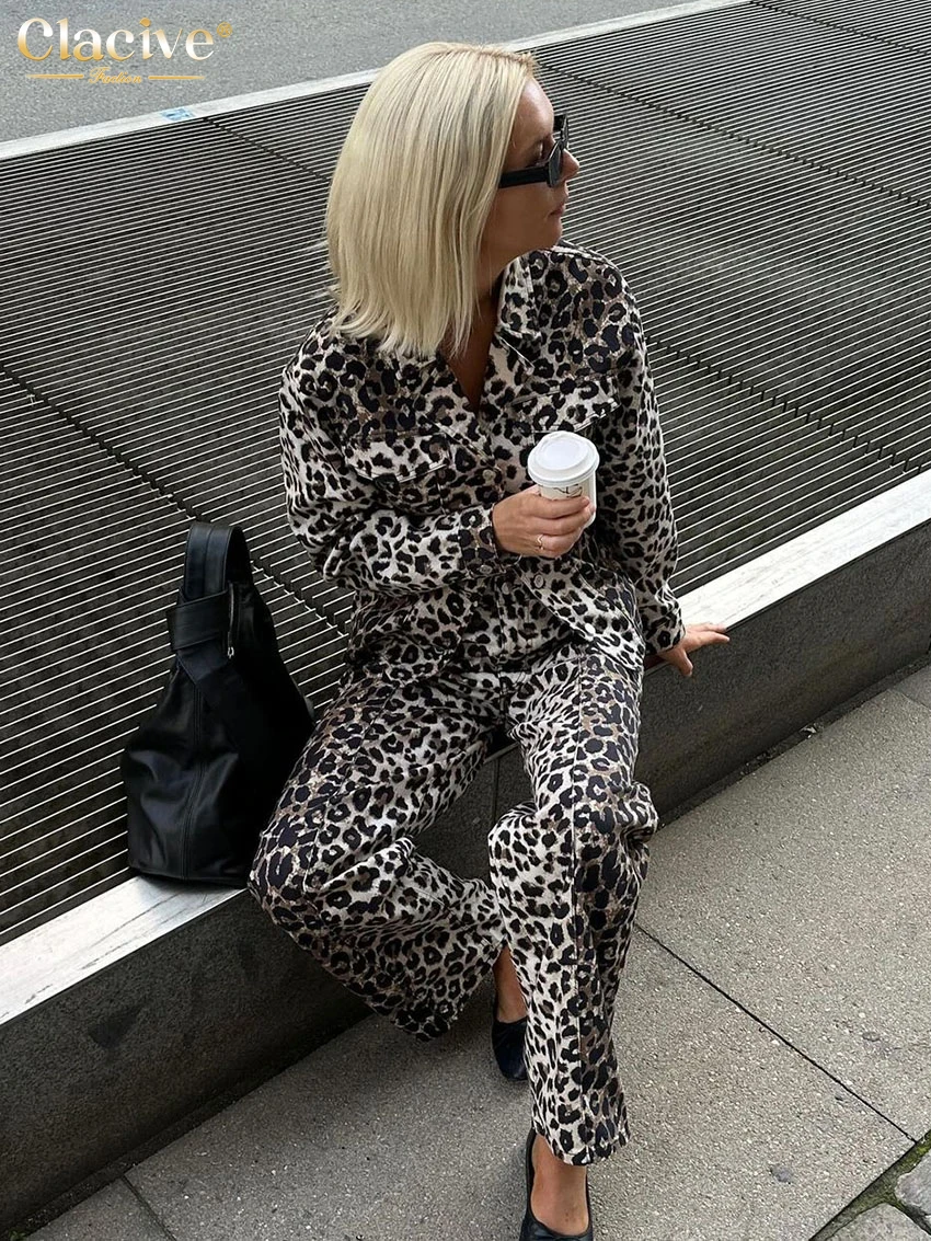 Clacive модные свободные брюки с леопардовым принтом для женщин комплект из 2