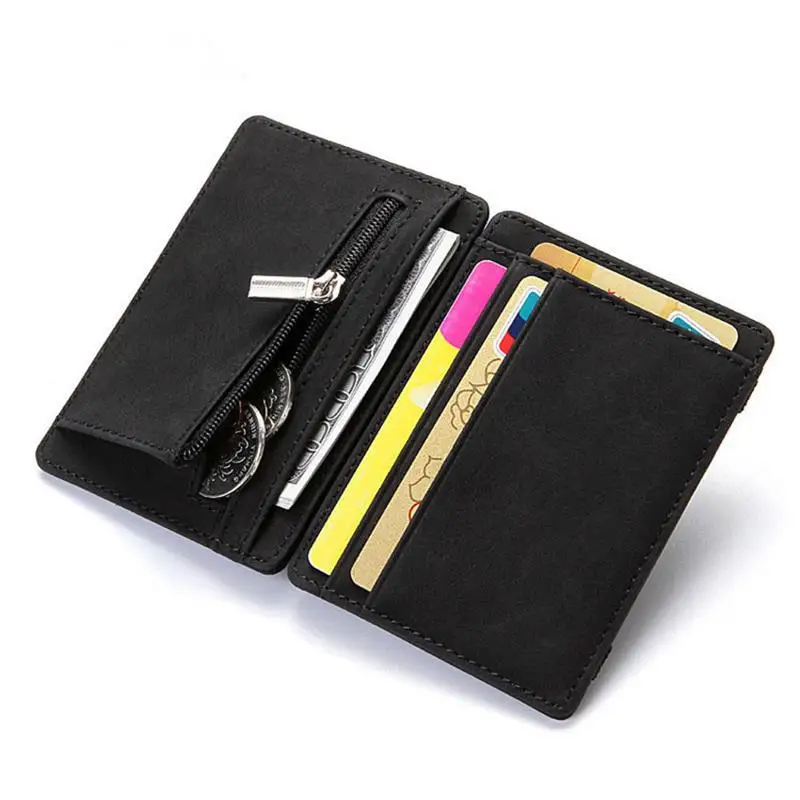 Ultra Thin Men Cardholder Wallet Male PU Leather Mini Small Magic Wallets Zipper Coin Purse Pouch Credit Bank Card Case Holder