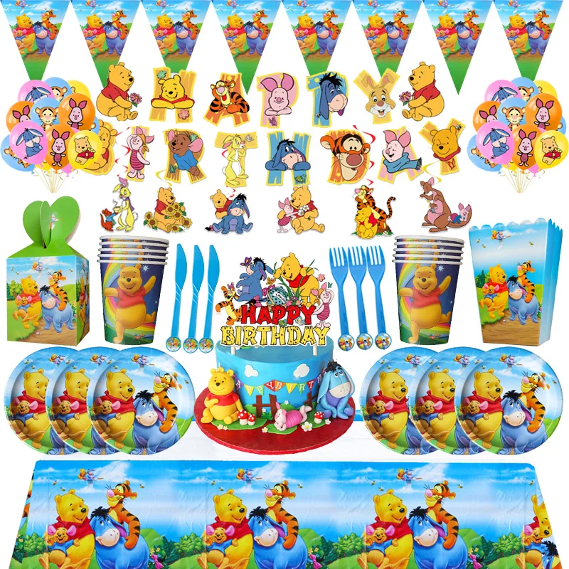 

Мультяшный Винни-Пух, украшение вечерние, одноразовая посуда, чашки, тарелки, воздушные шары, детский праздник на день рождения, товары для в...