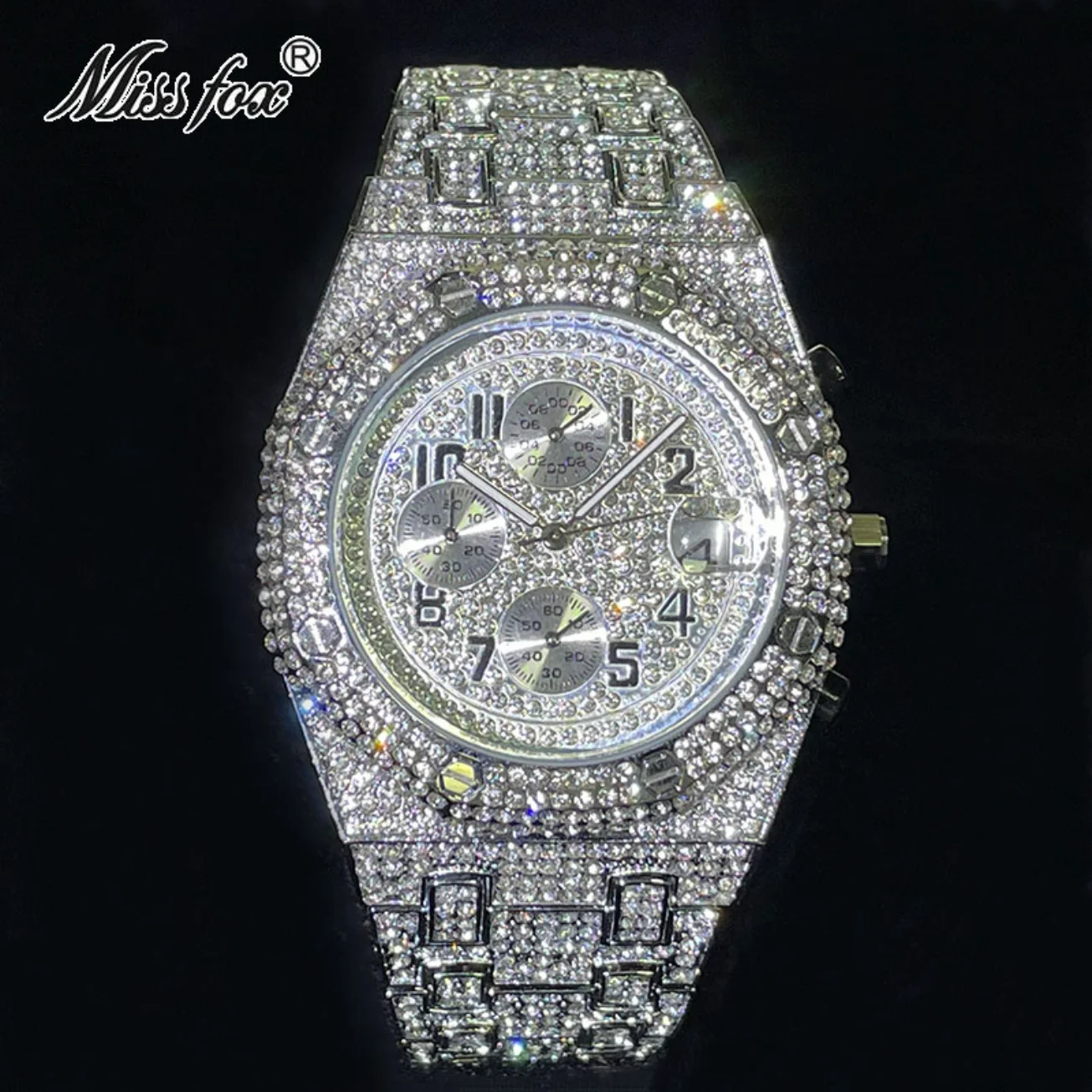 

Moissanite Watches Luxury Brand Iced Out Diamond Bling Clocks Automatic Date AAA Chronograph Luminous Moissanite Watches for Men